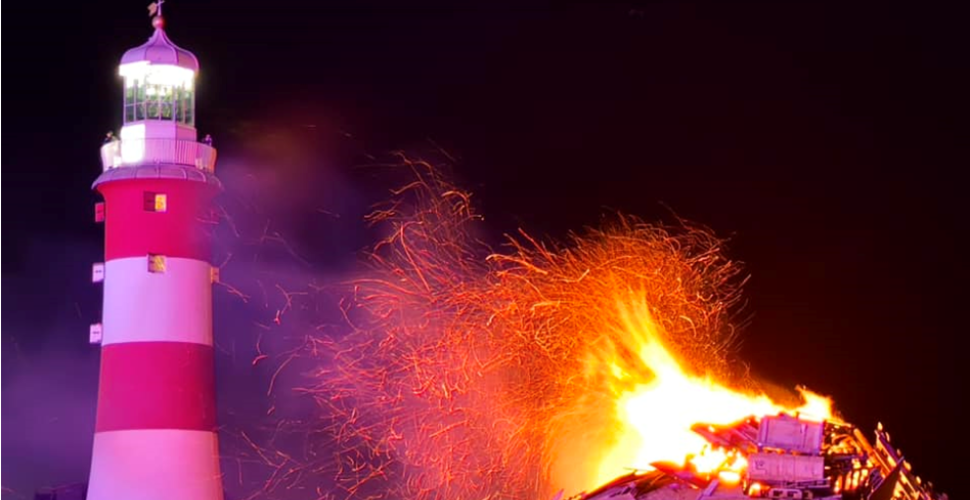 Bonfire on Plymouth Hoe next to Smeaton's Tower